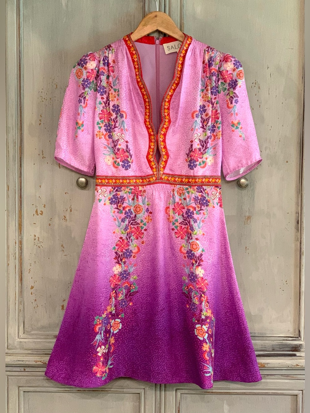 Saloni Silk Jacquard Floral Dress US 2